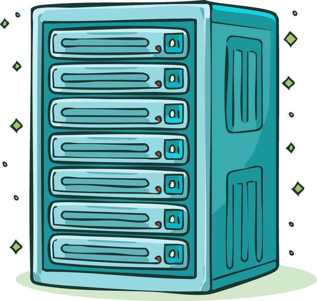 Modern Computer Server Rack with Glowing Elements Representing Data or Power vector