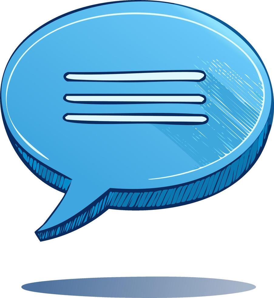 Blue speech bubble icon with menu lines and sketch effect for messaging or communication apps and websites vector