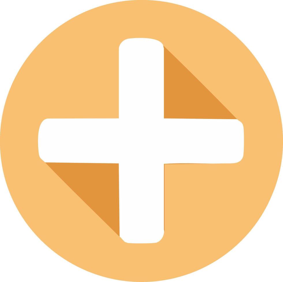 Graphic symbol showing addition or plus sign inside a round circle in a flat design style with a drop shadow indicating elevation vector