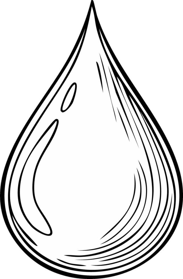 Isolated water drop with hand-drawn style hatching effect, droplet drawing vector