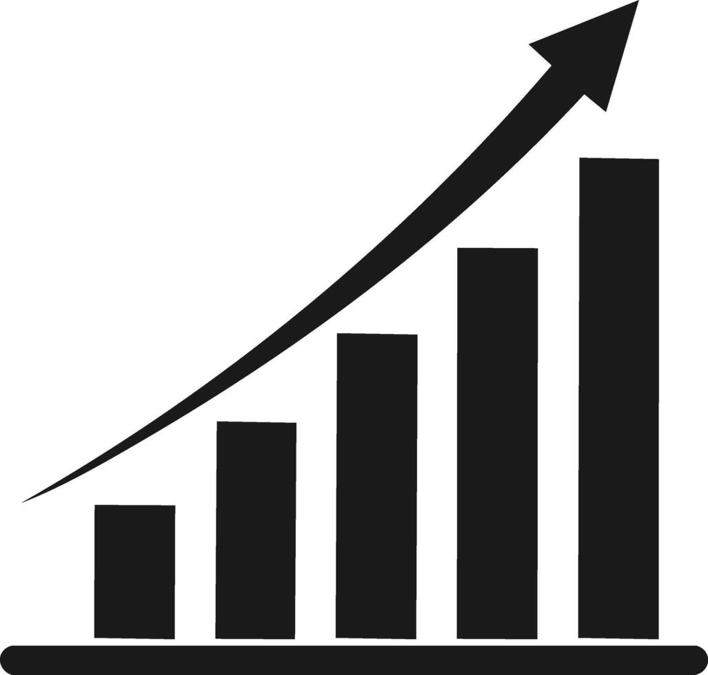 Black bar chart with upward arrow graphic representing growth and progress vector