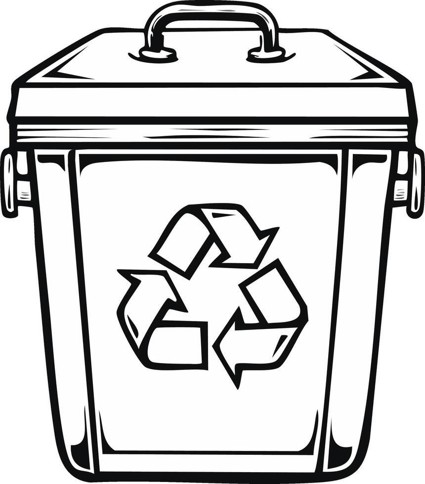 Recycling Bin Outline Icon Illustration, Closed Lid Container with Symbol, Environmentally Friendly Waste Sorting vector