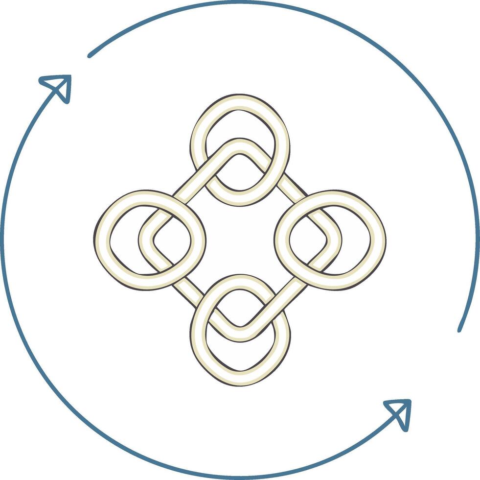 Abstract knot symbol design encircled by an arrow, concept of repetition and cycle vector