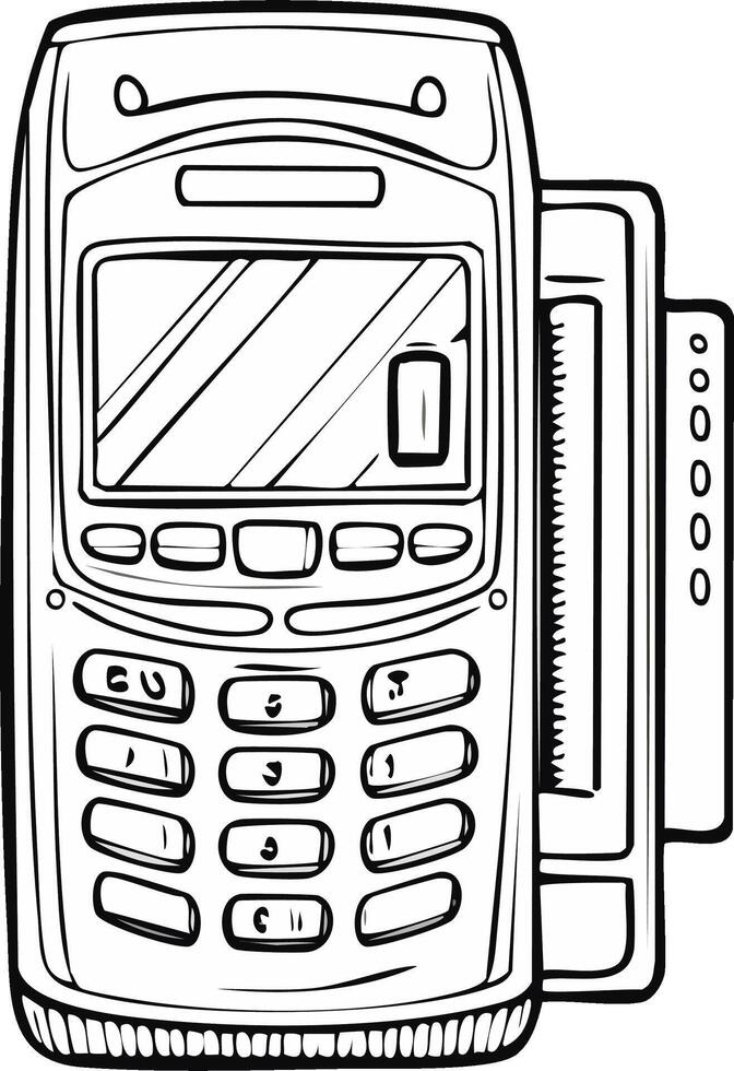 Line art illustration of a point of sale terminal with screen keypad and card reader for electronic payments vector