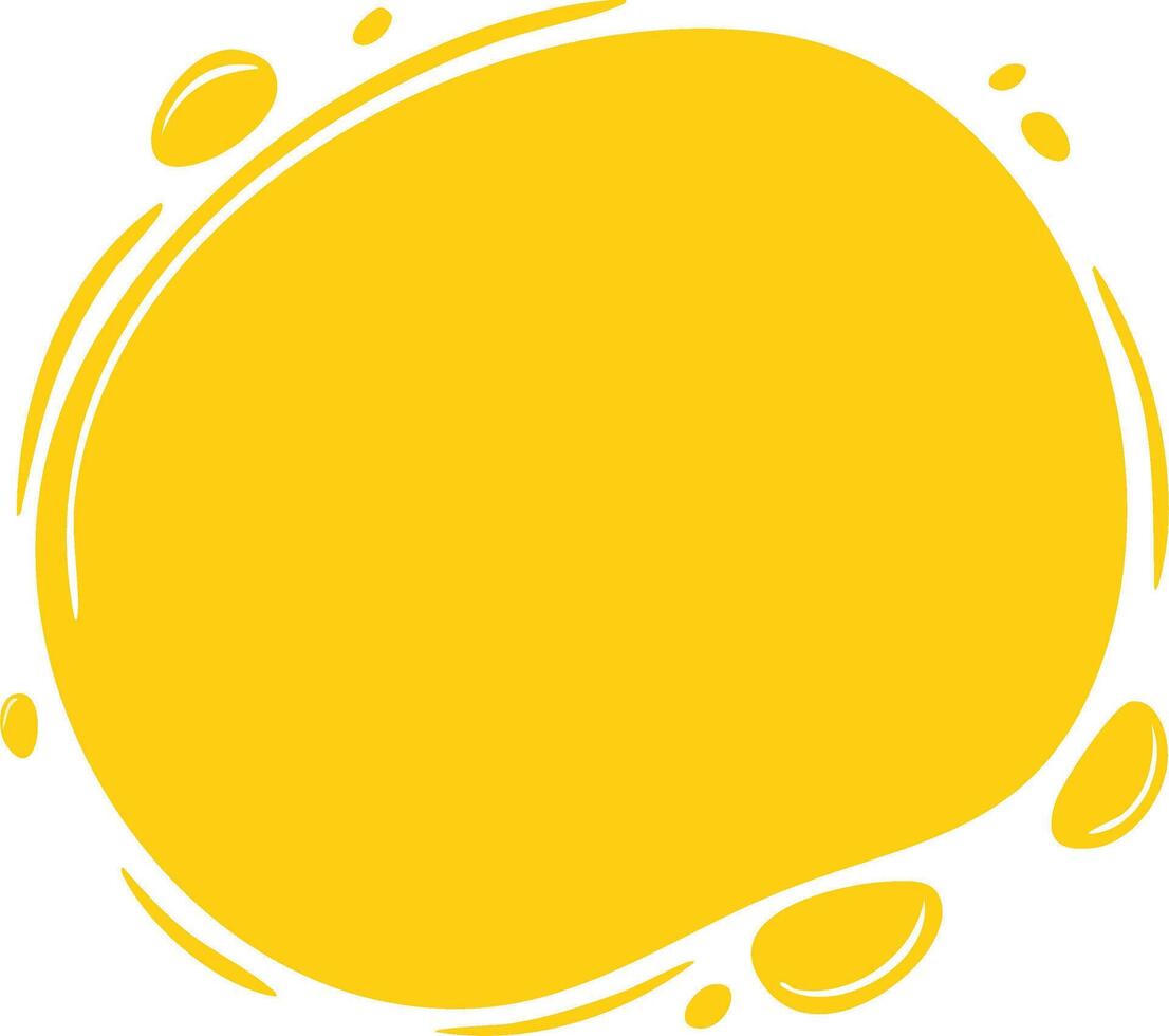 Abstract bright yellow blob with small droplets and curvy lines vector