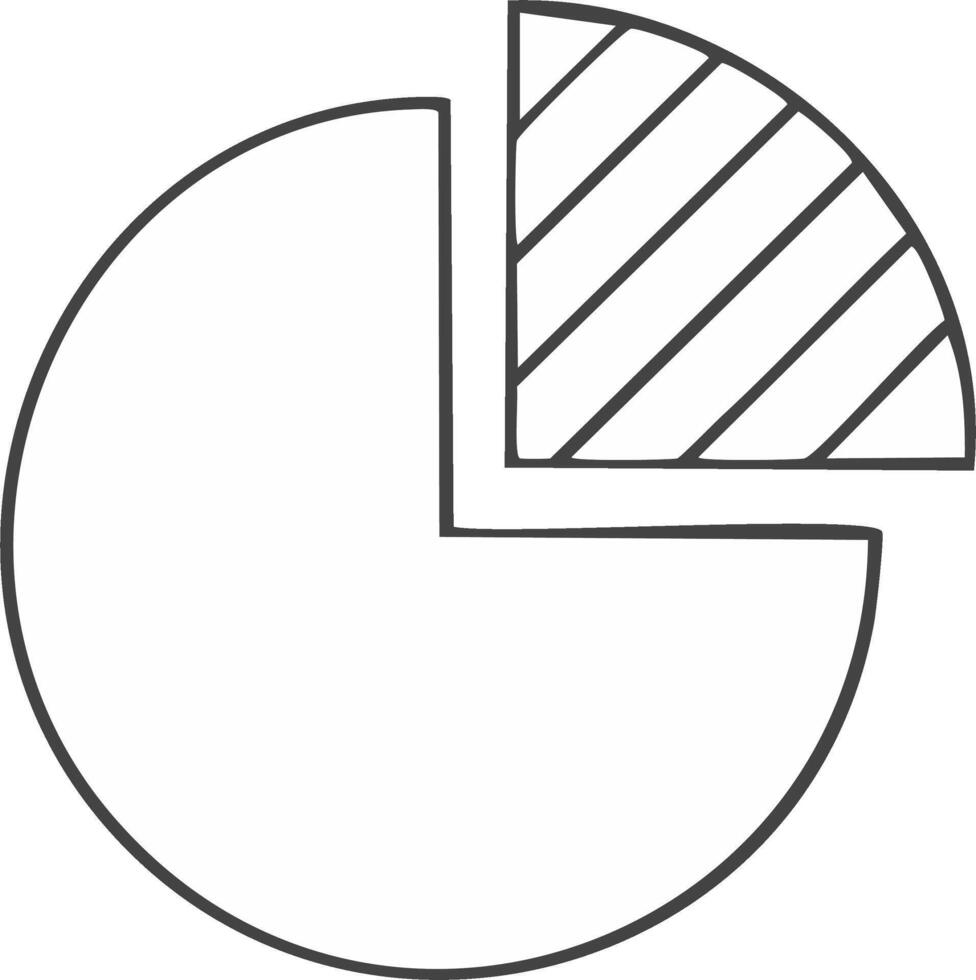 Pie Chart with a Single Striped Quarter Section Outlined in Black and White vector