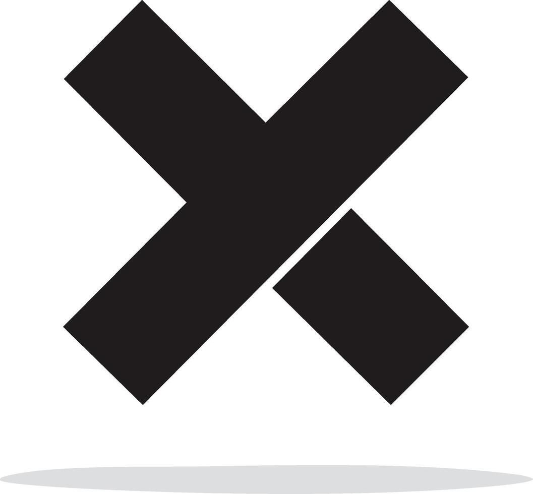 Black X cross icon with a shadow. Simple flat design for delete, wrong, or close button vector