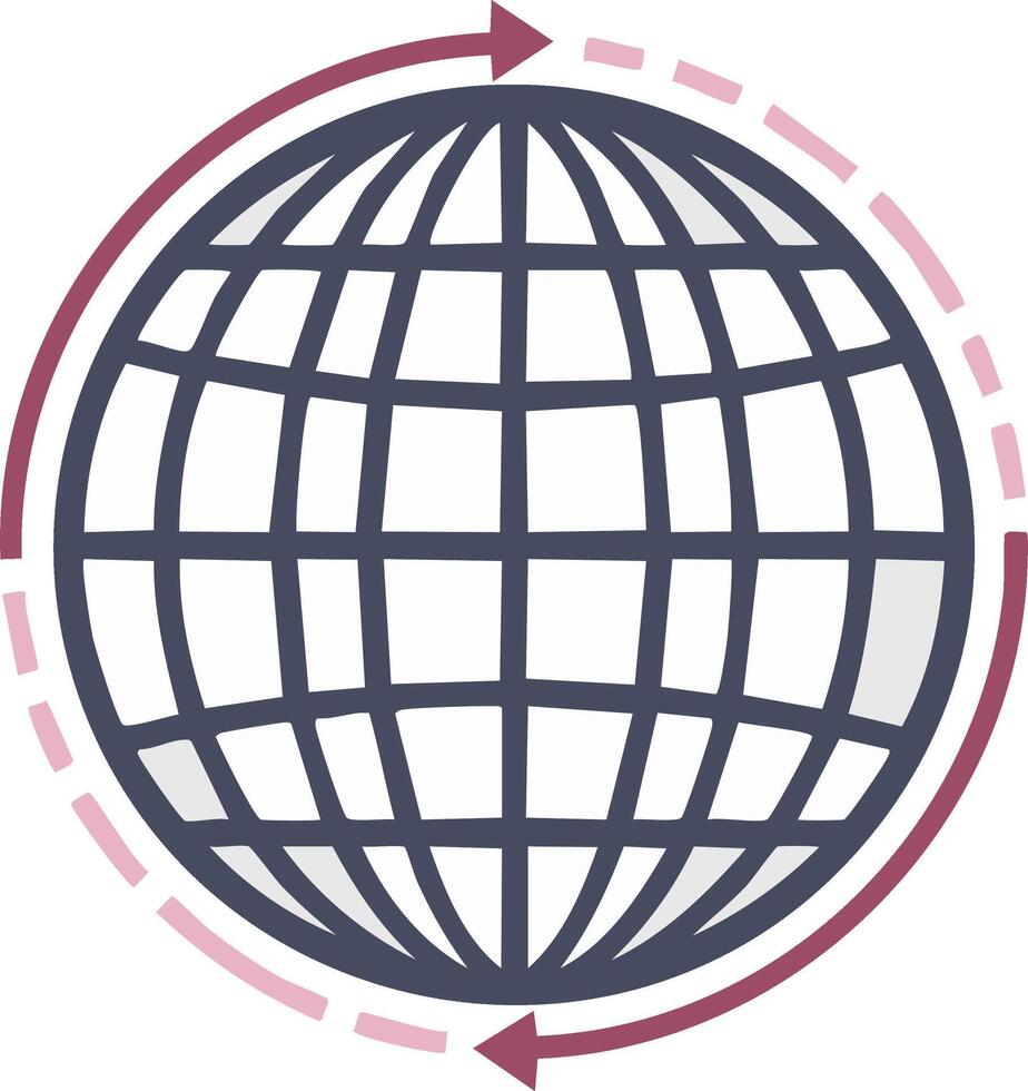 International globe icon with rotating circular arrows symbolizing global network worldwide communication connectivity vector