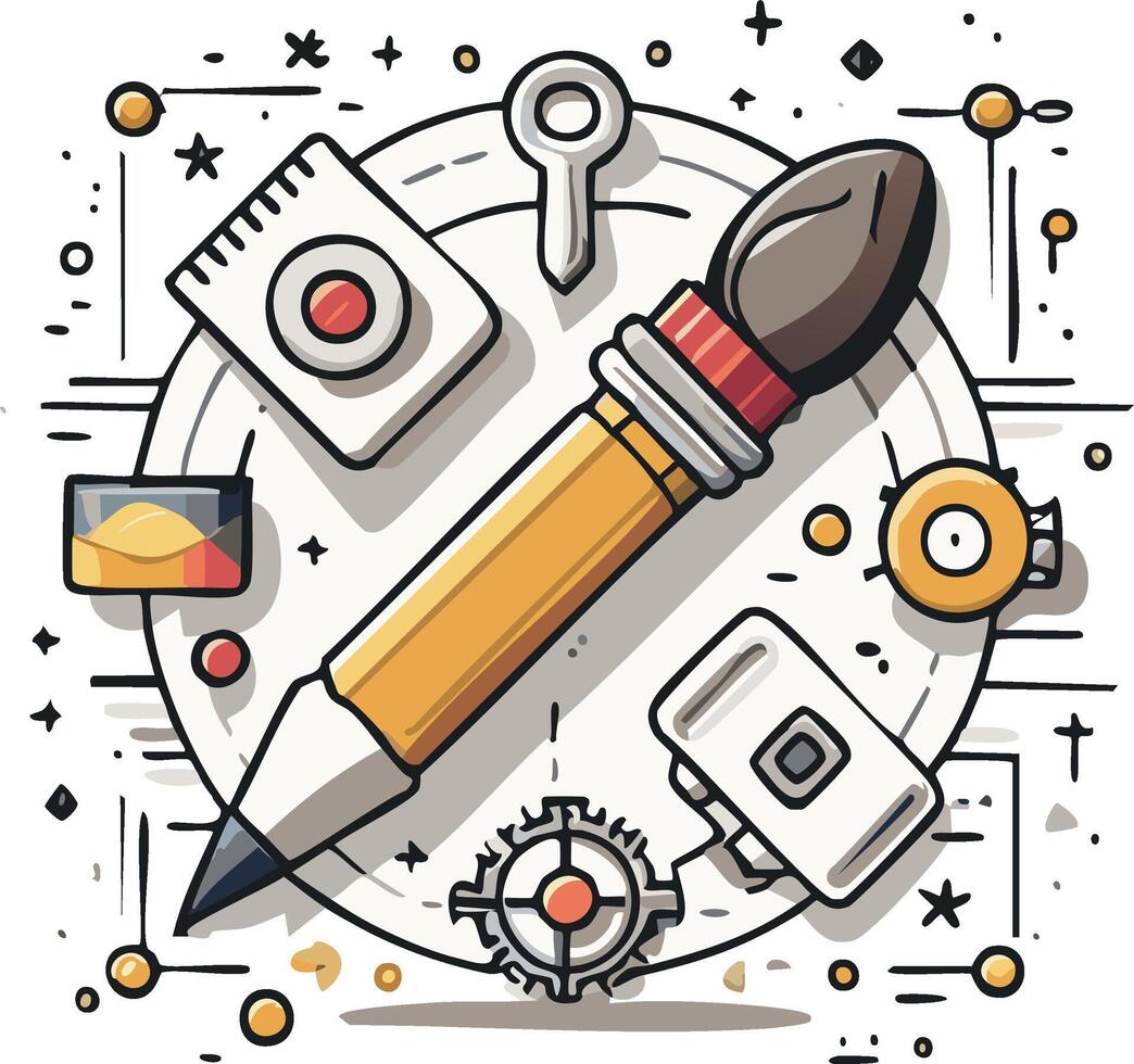 Digital art tools concept with paint brush and palette for graphic design projects in white space vector