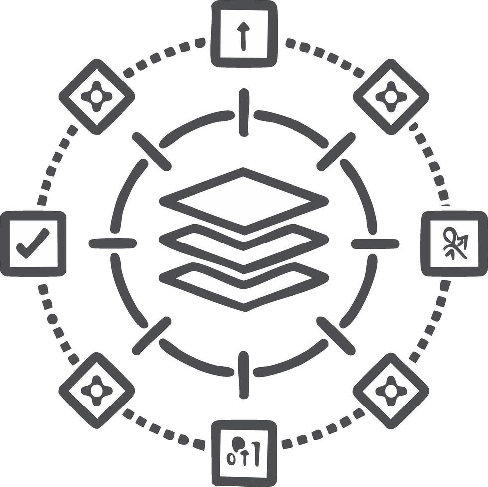 múltiple capas diagrama con controlar, datos, y flecha símbolos espectáculo progresión vector