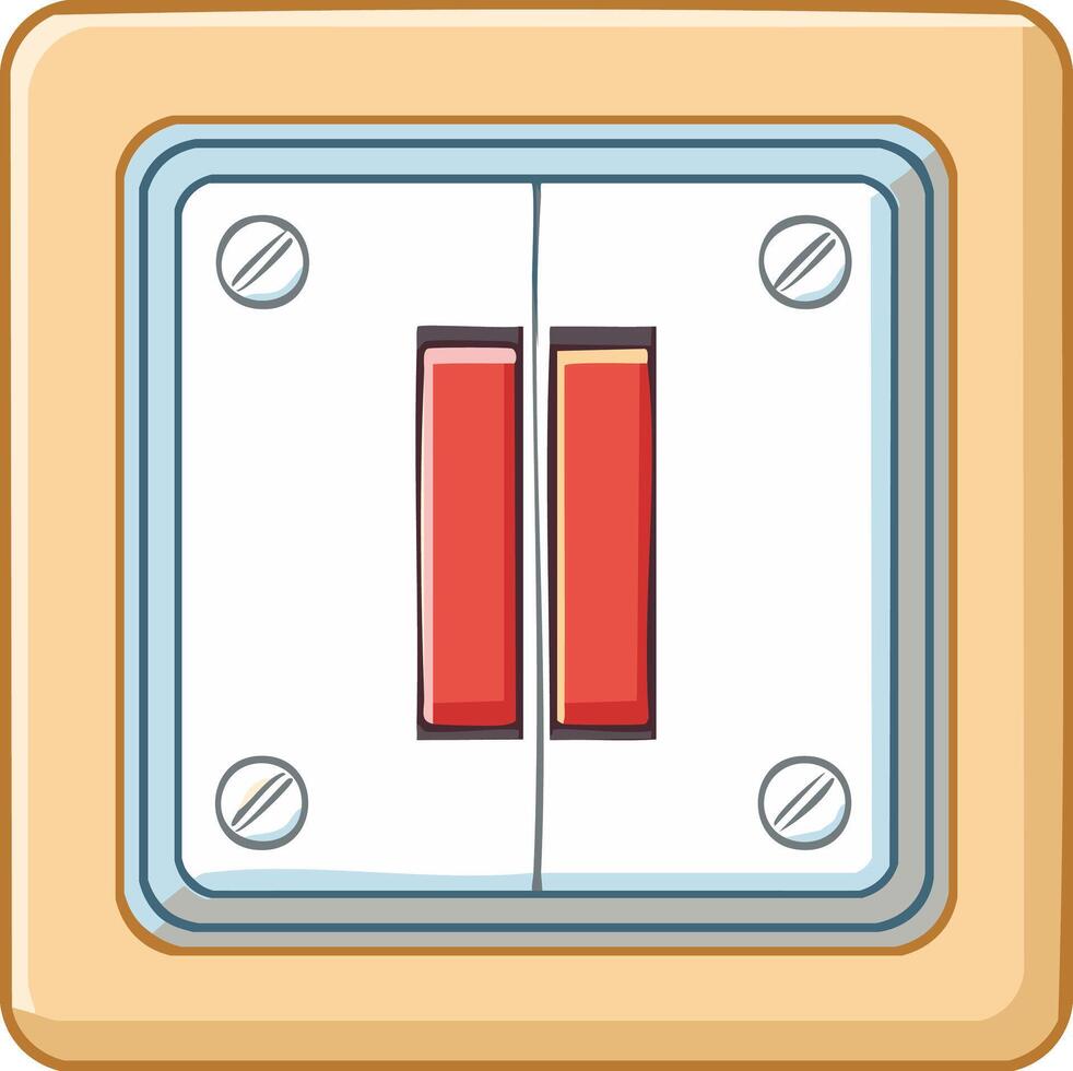 Vivid Cartoon Pause Button Icon Featuring Two Red Bars on a Square Media Player Control Panel vector