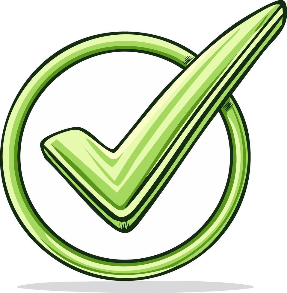 Vibrant green checkmark sign in a circular outline for approval validation vector