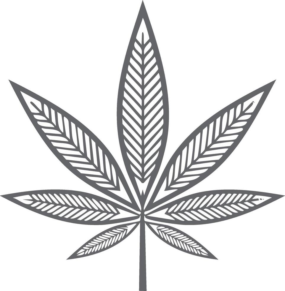 Stylized Outline of a Cannabis Leaf with Intricate Pattern vector