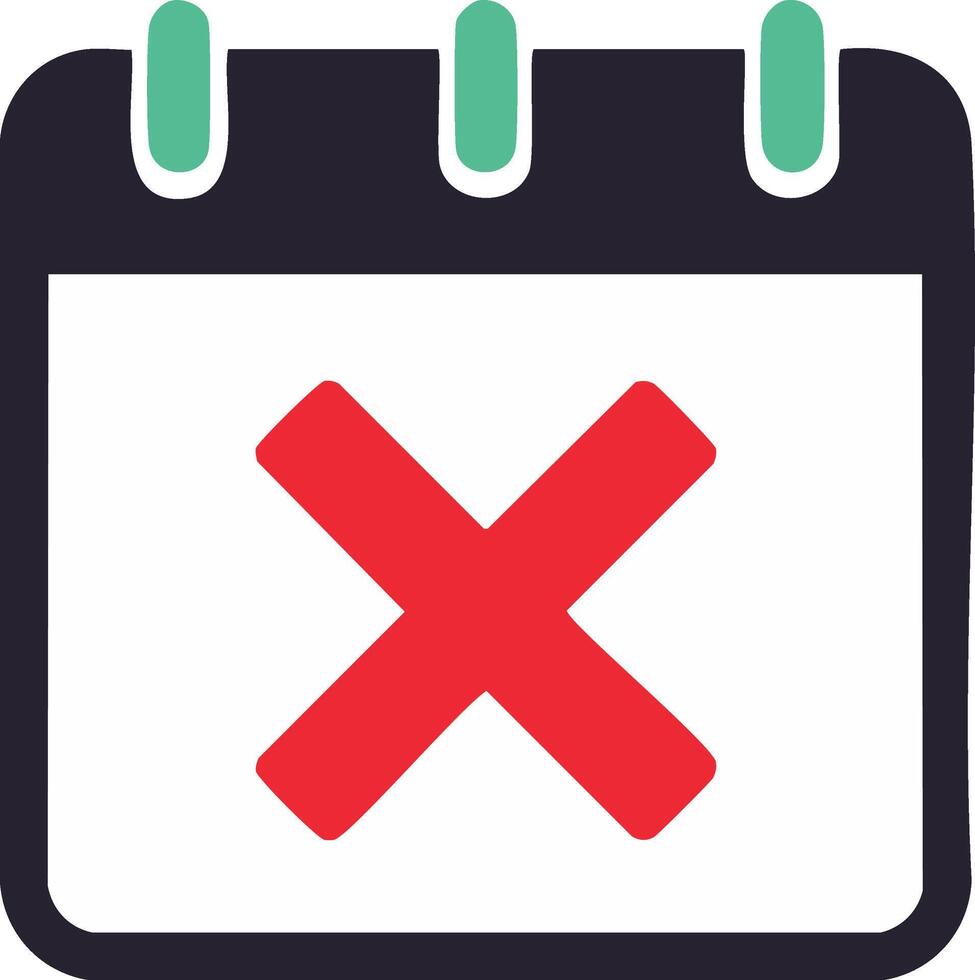 Calendar Page with Red X Mark Indicating Canceled, Postponed, Not Available Date, Icon Sign in Simple Graphic Style vector