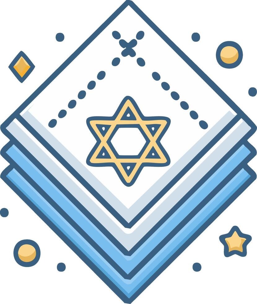 Stack of blue and white textiles with a Star of David emblem and sparkling decorations vector