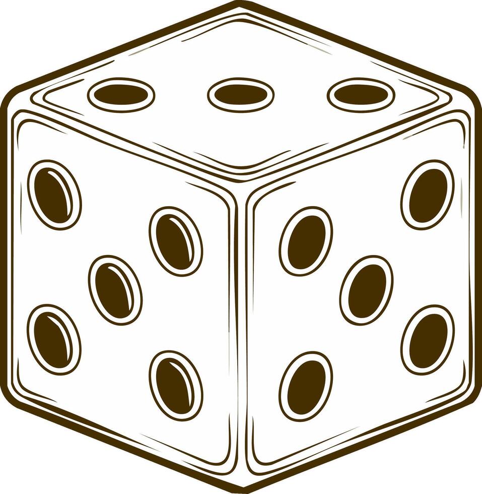 Outline illustration of a six-sided die with spots showing random number vector