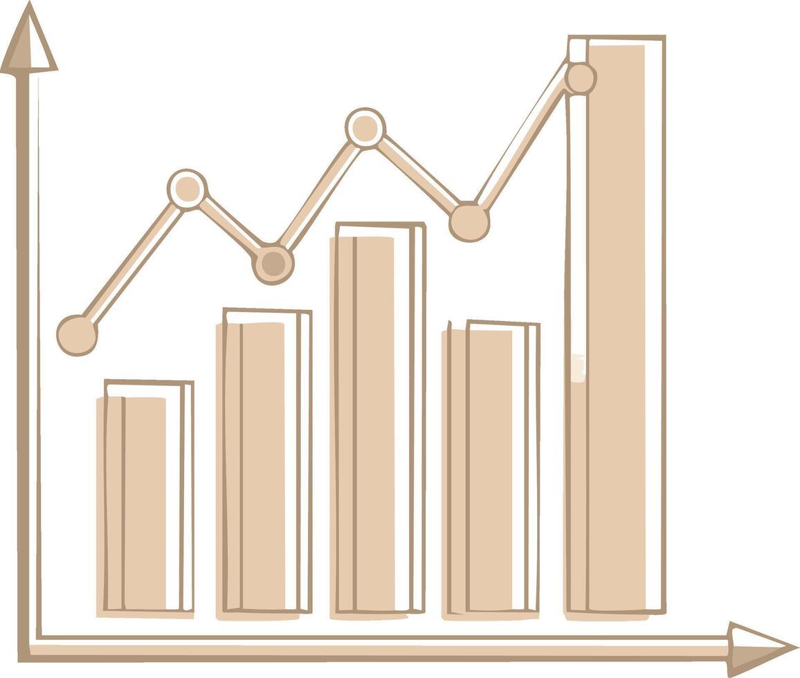 Hand drawn bar chart and line graph showing upward trend and growth on white background vector