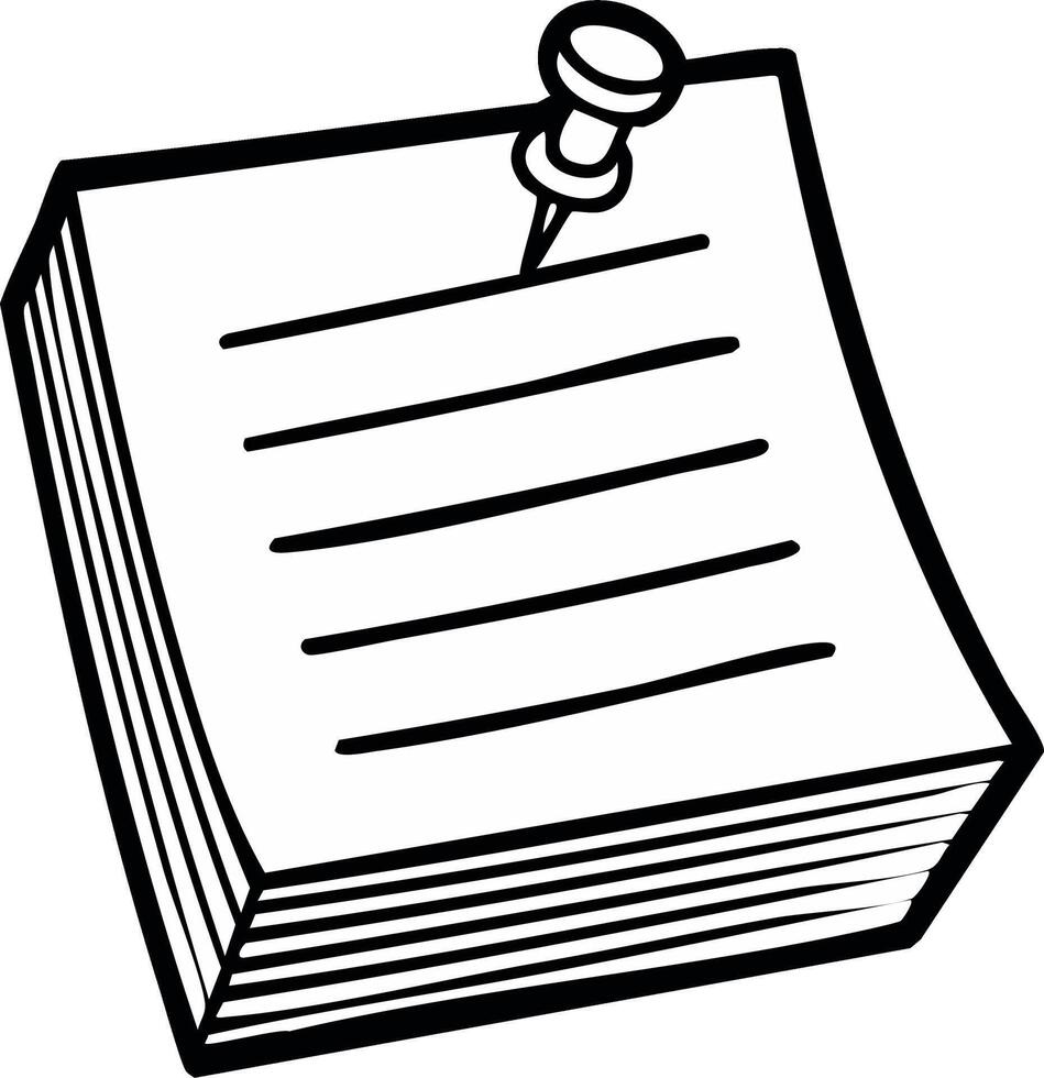 Stack of Blank Papers Line Art Pinned Notice Reminder Message Blank Sheets Simple Design Memo Template vector
