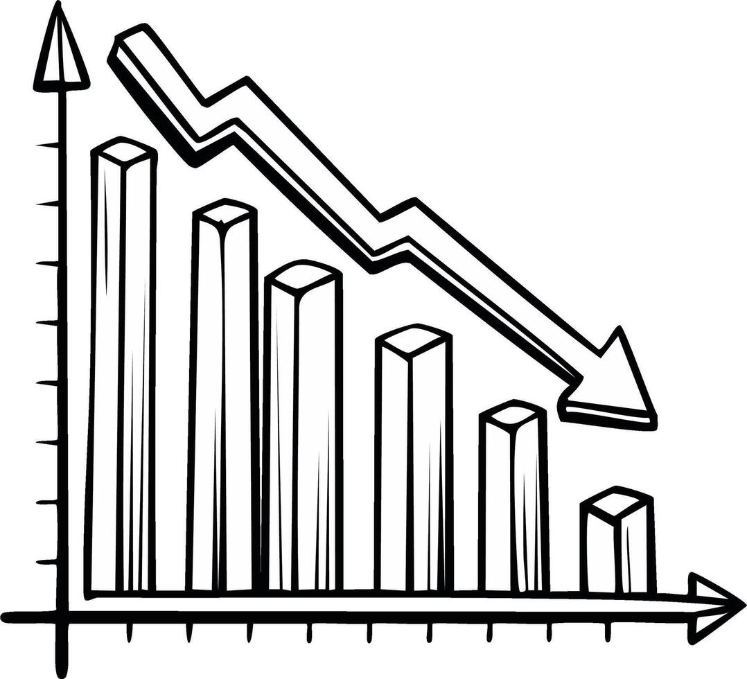 Falling Bar Chart Showing Decline with Downward Arrow, Financial Loss Indicator vector