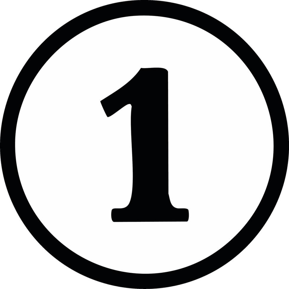 Simple Black Number 1 Inside a Circle Shape, Isolated Number One, First Symbol vector