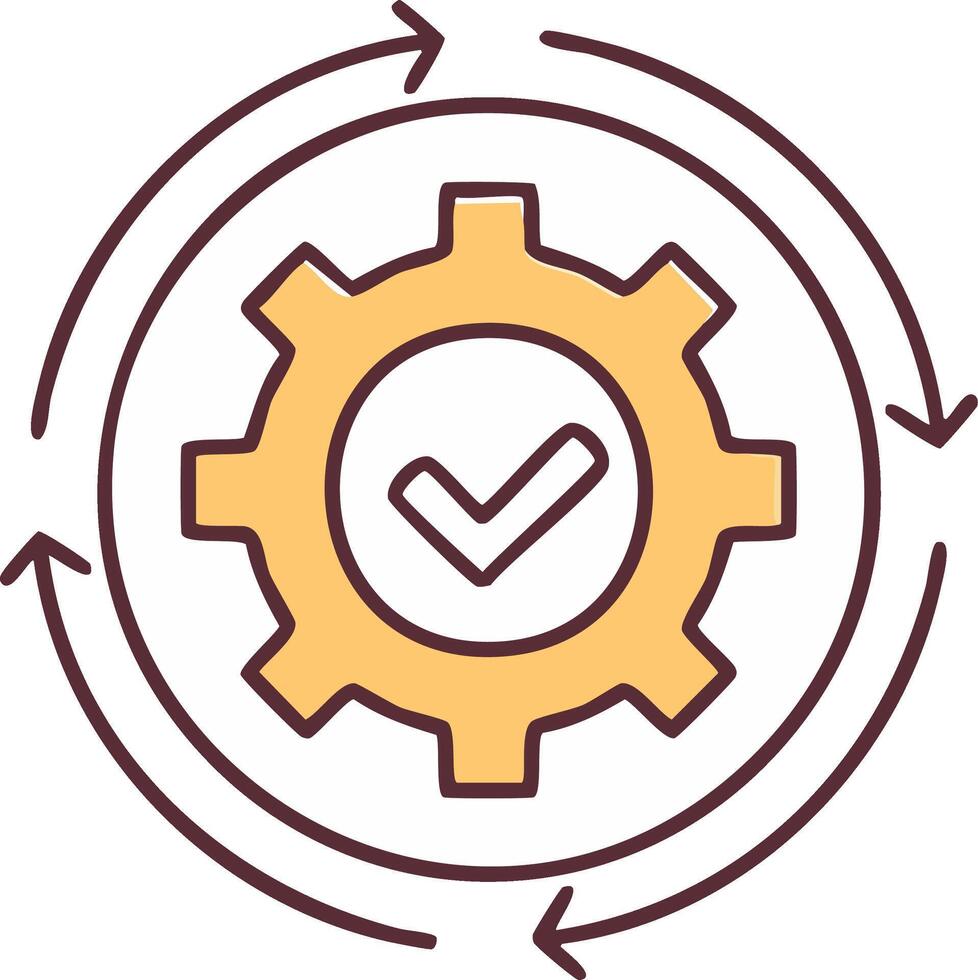 Circular process flow with gear and checkmark icon symbolizing successful workflow automation vector