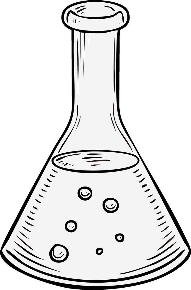 Hand drawn conical flask with bubbling liquid, a laboratory science experiment beaker illustration vector