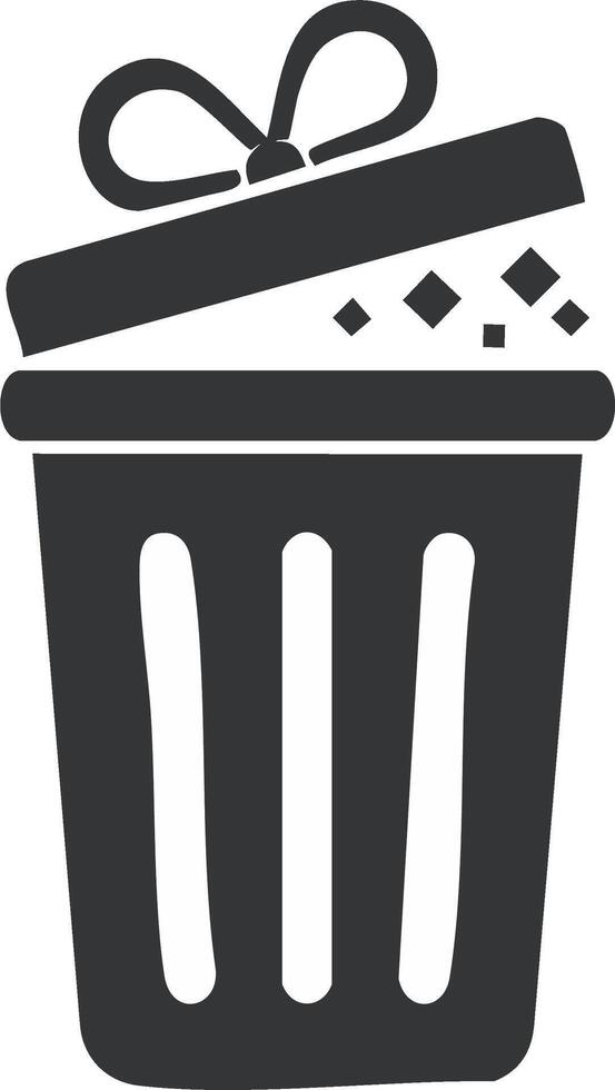 Opened trash bin with confetti falling from inside and a ribbon tied bow on lid vector