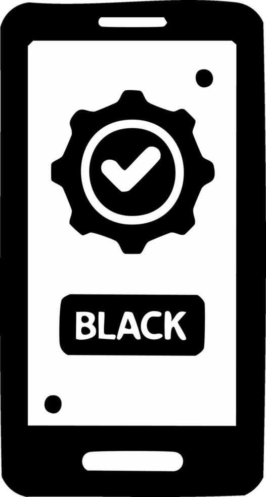 Smartphone with gear and checkmark icon showing settings with black button vector