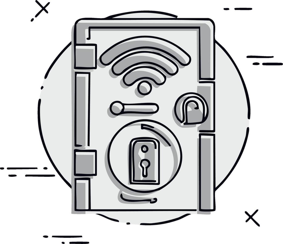 Smart home door lock system with wireless WiFi internet connection and digital access control icon vector