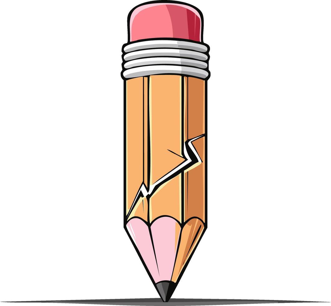 Broken pencil illustration with eraser, sharp point and a shadow vector