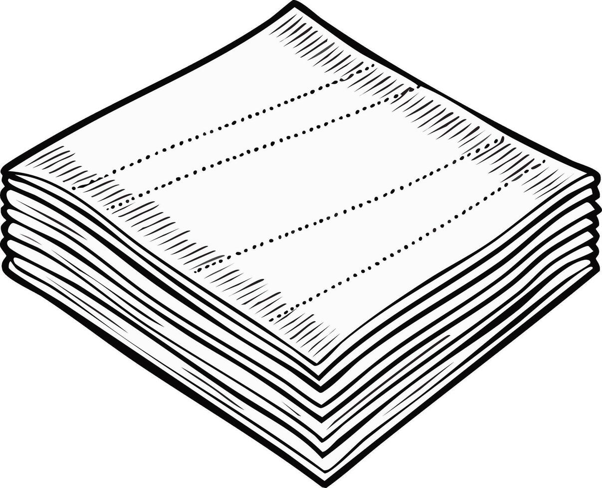 Stack of folded cloth napkins with decorative stitching in a sketch style vector