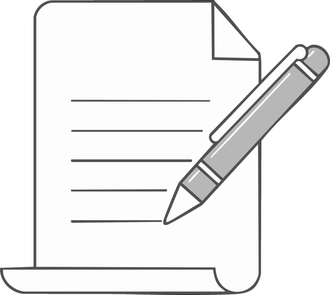 Conceptual illustration of a grey pen writing on a blank lined paper document for notes, plans, and agreements vector