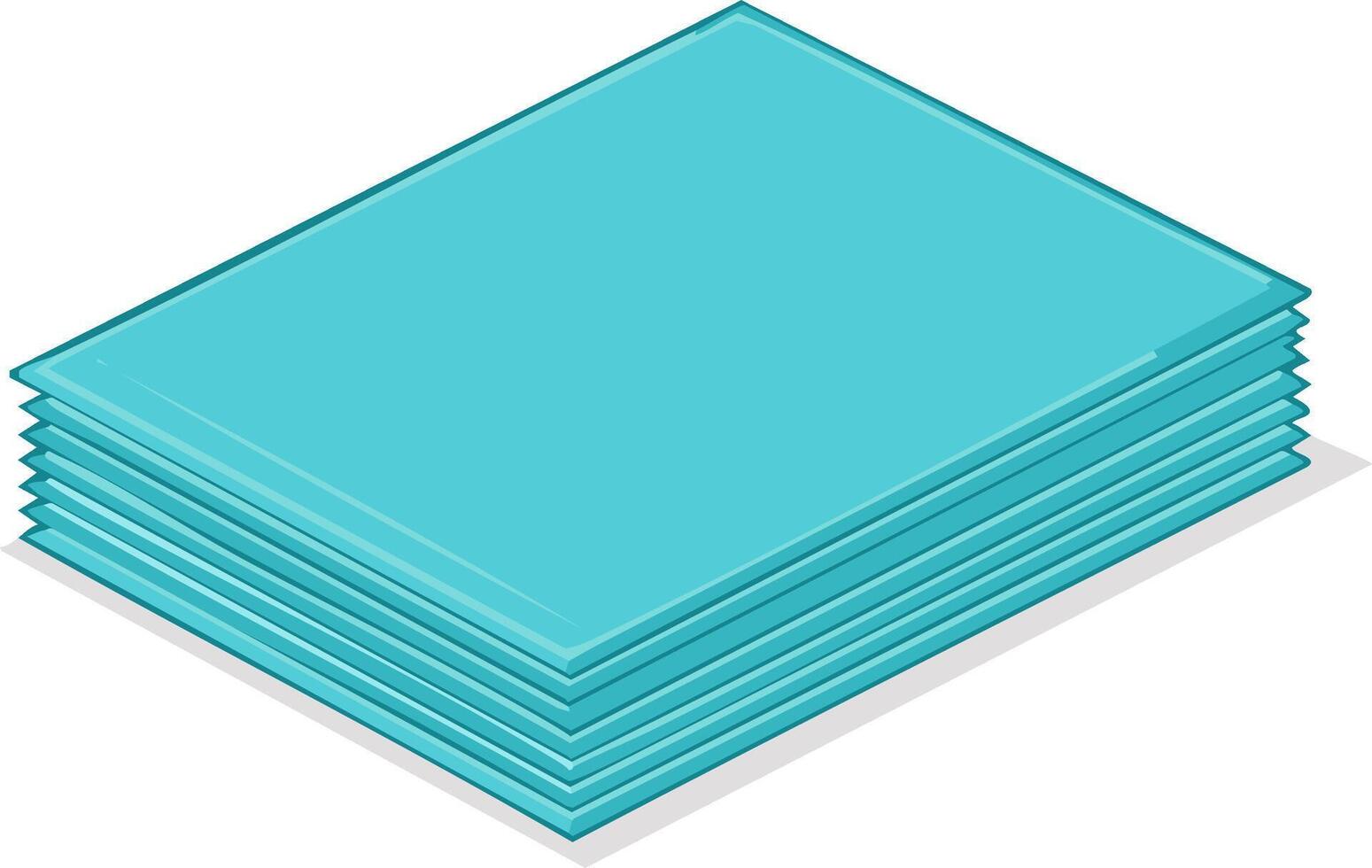 Stacked turquoise sheets with slight overlap and shadow in isometric view vector