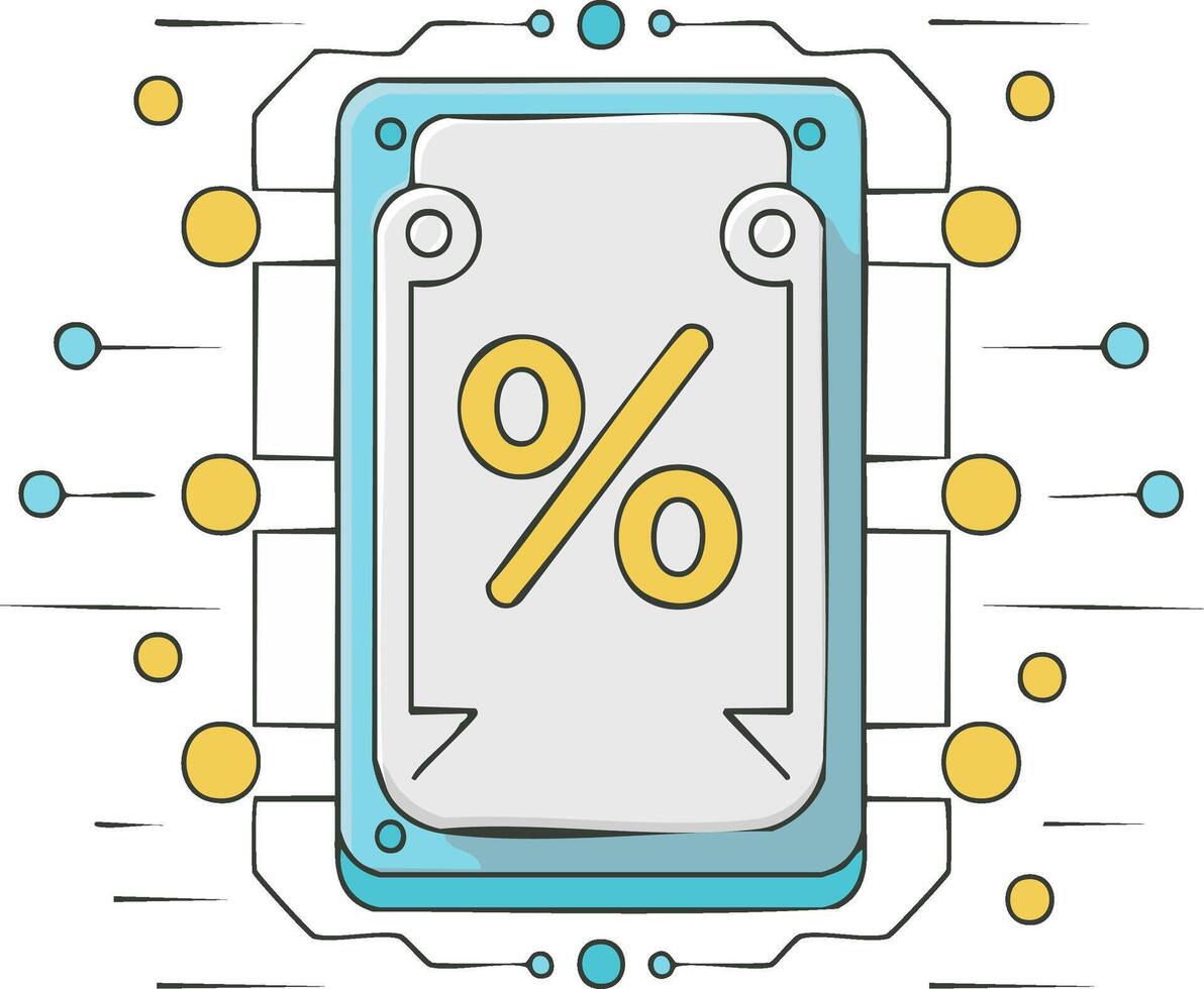 Digital technology with percentage symbol and data connections vector