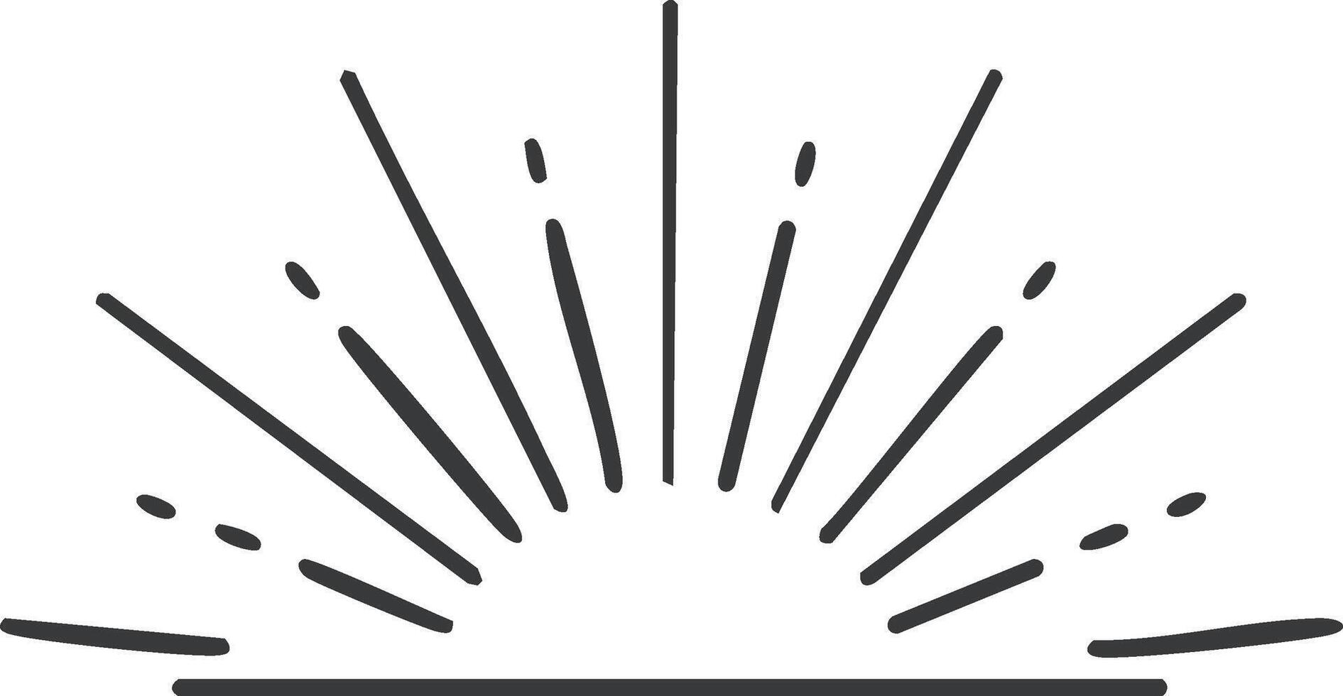 Sunburst graphic element, hand-drawn style, radiating lines and dots vector