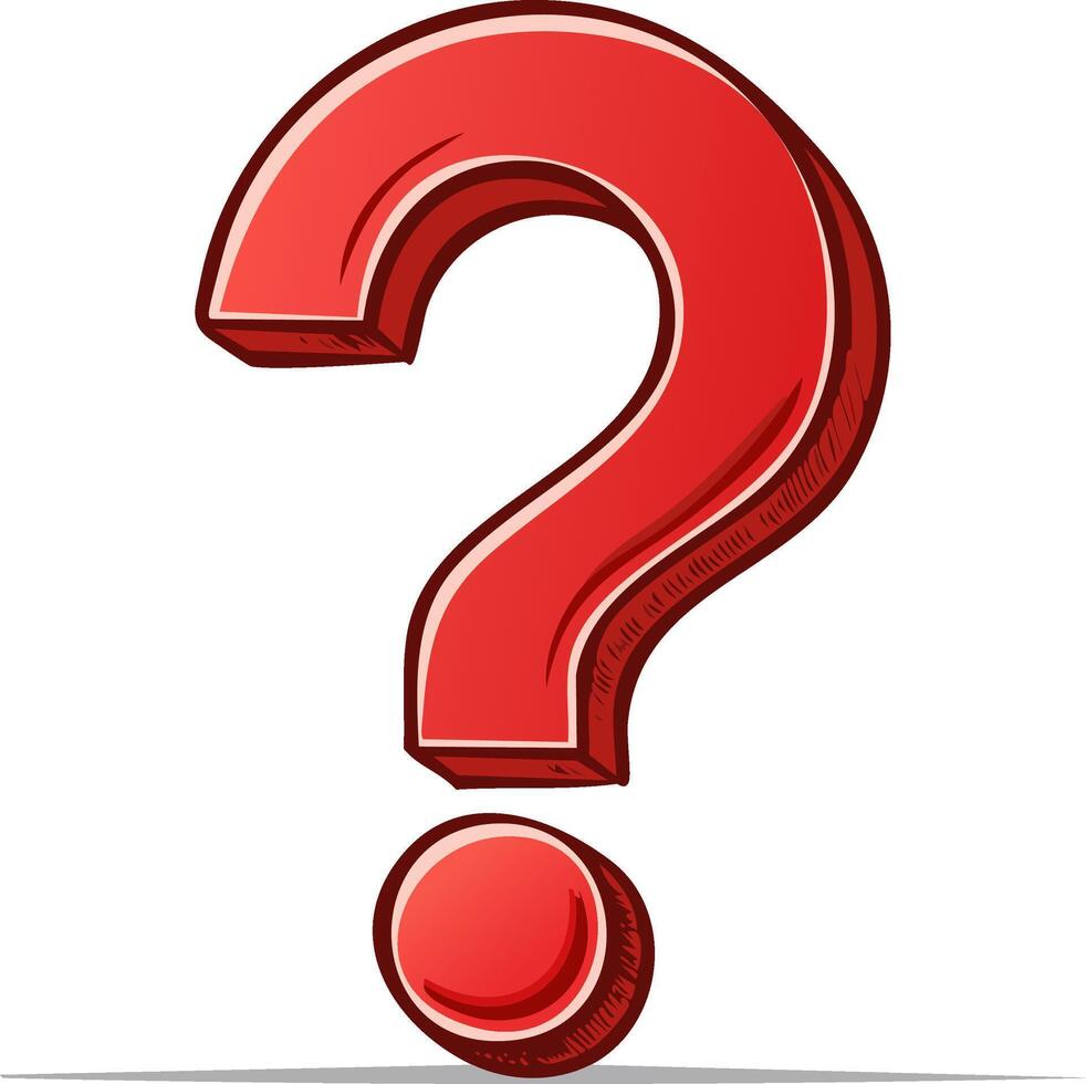 Bold red three dimensional question mark symbol for inquiry and doubt vector