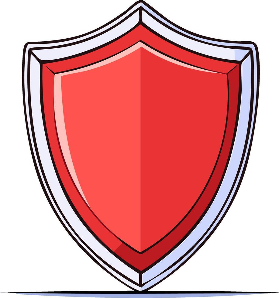 Illustration of a shield in red with light blue border and slight drop shadow effect vector