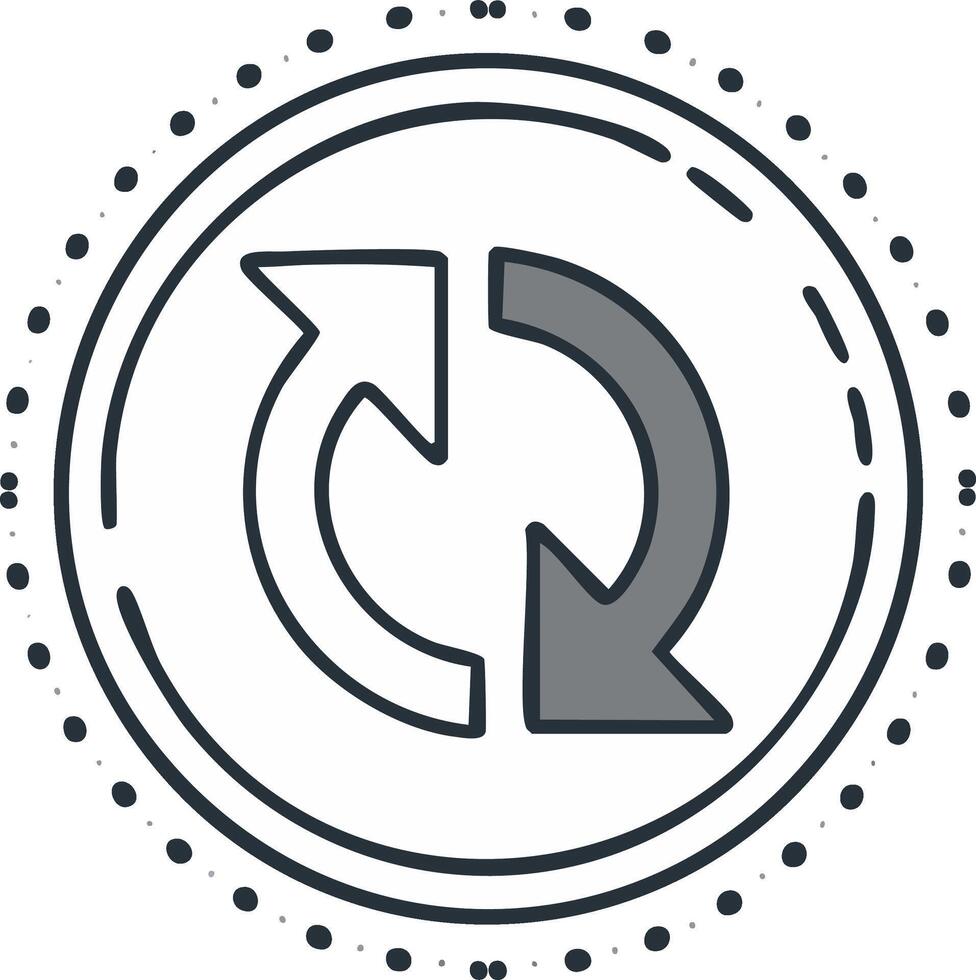 Drawn circular arrows symbol within a circle and dot borders vector