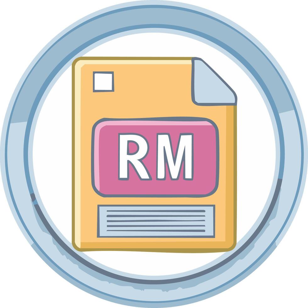 Digital file icon with RM letters inside a circle frame representing media content vector