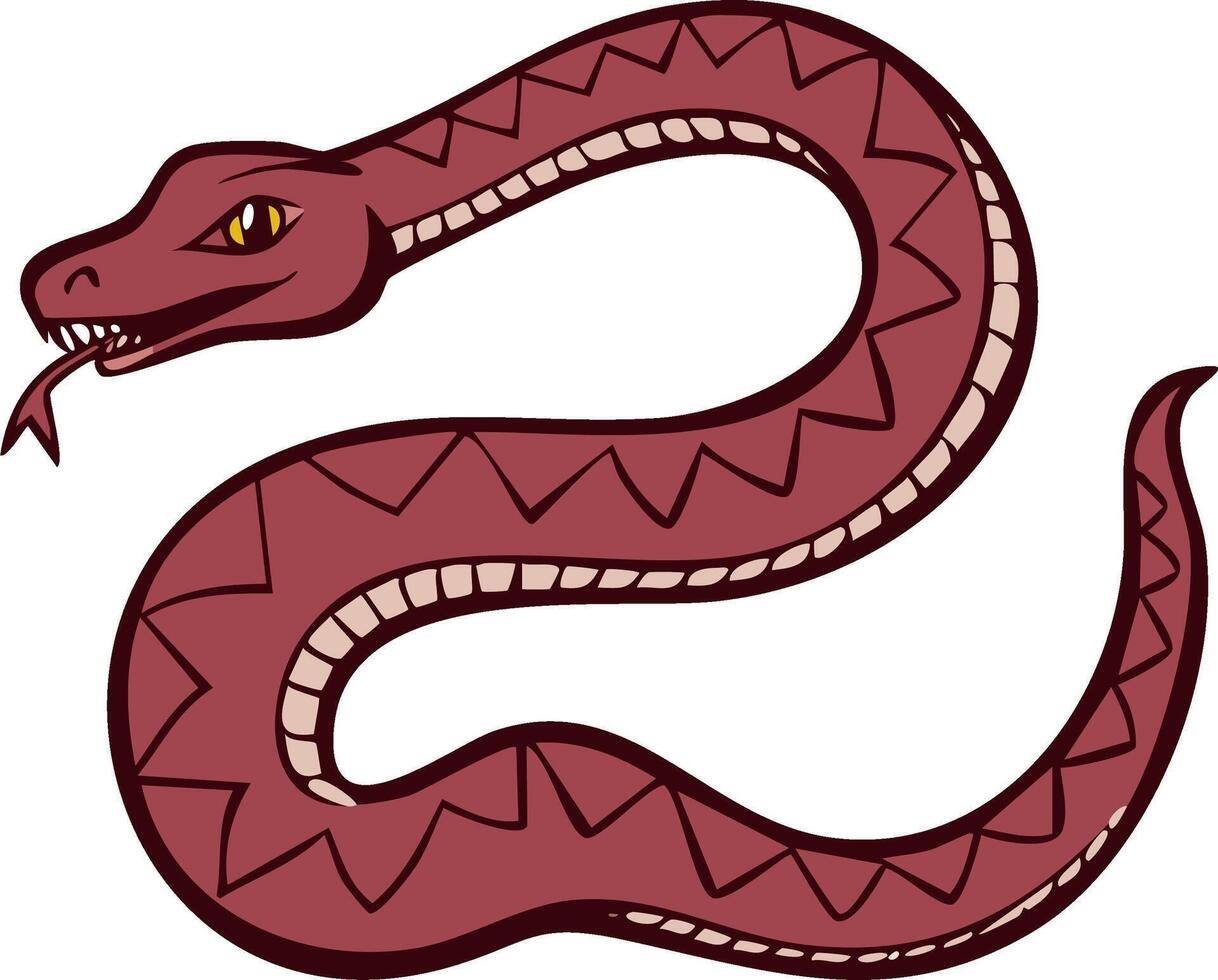 Cartoon Snake with Angular Pattern, Crimson Reptile with Tongue, Illustration vector
