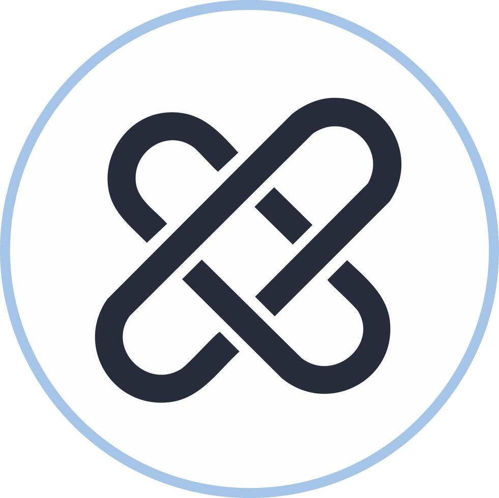 Abstract interconnected symbol within a light blue circle frame. Creative design element vector