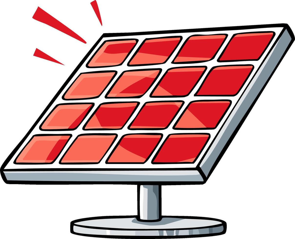 Stylized red solar panel with radiating red lines indicating energy output vector