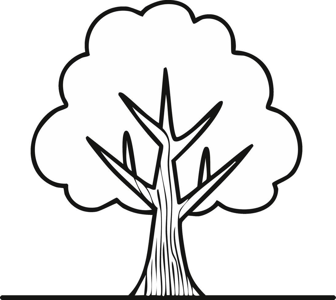 Outlined Tree Illustration, Tree Line Art, Graphic Tree Image, Forest Drawing vector