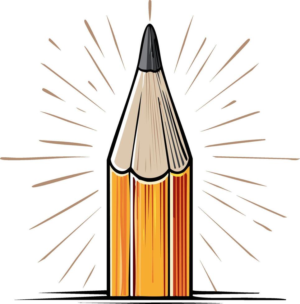 Bright Yellow Pencil with Sharp Point and Radial Rays Symbolizing Creativity and Ideas vector