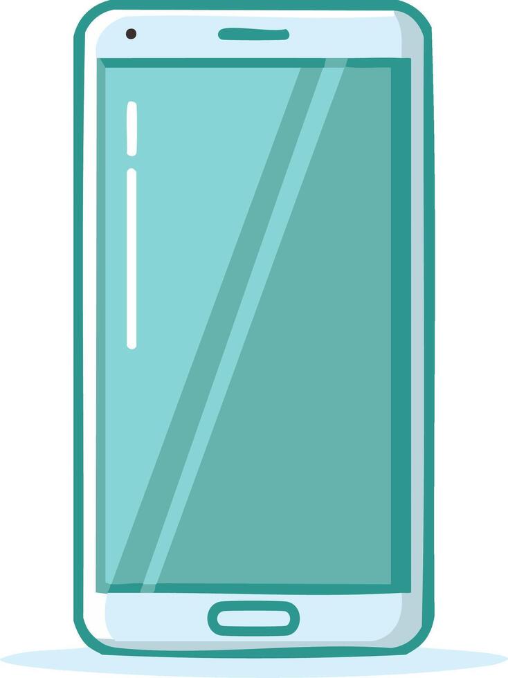 Stylized smartphone rendering showcasing a minimalist, modern design with a smooth, vibrant teal screen vector