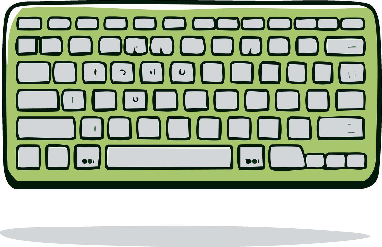 Lime Green Keyboard Illustration, Grey Keys, Computer Accessory, Hand-Drawn Style, Office, Tech vector