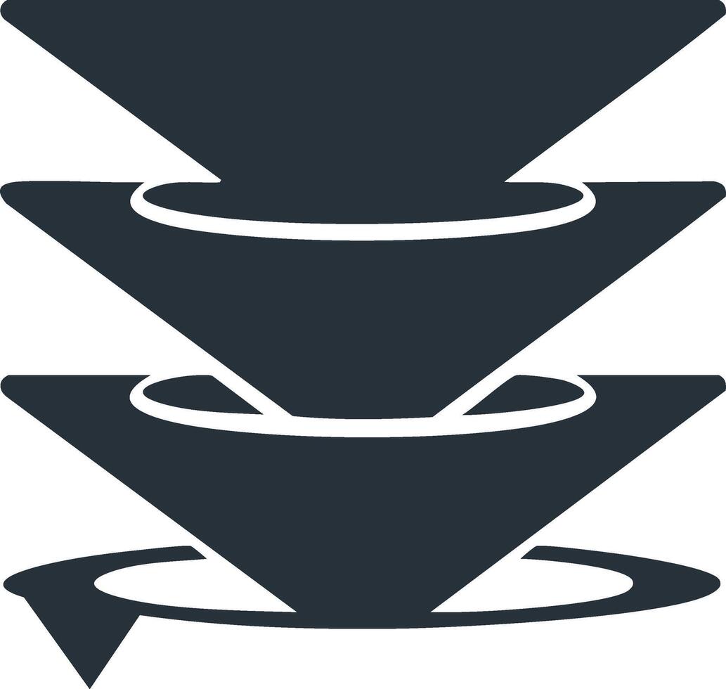 Abstract funnel system illustration with interconnected cones and rings, data filtration process concept vector