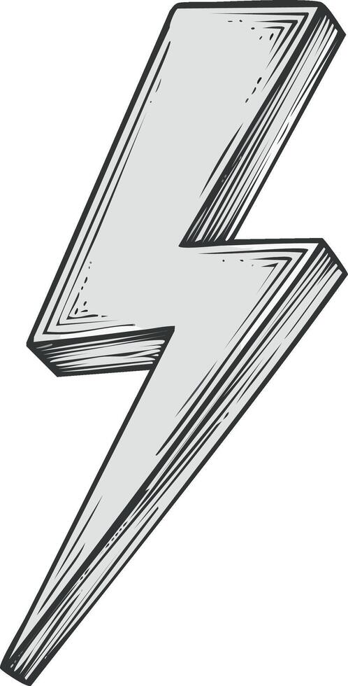 Illustration of a three dimensional lightning bolt in a retro style with graphic lines vector