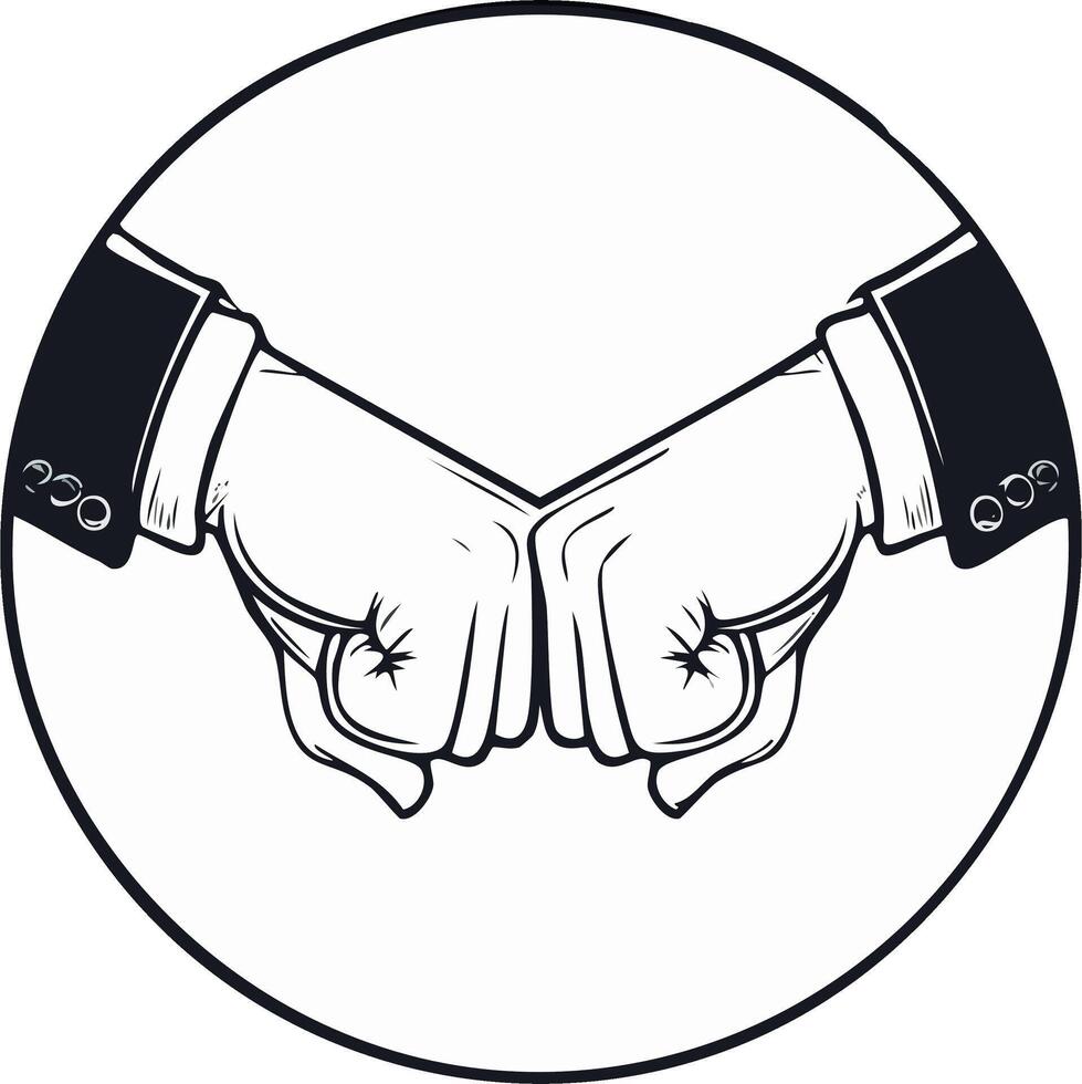 Professional fist bump in suits line art icon symbolizing partnership and teamwork vector