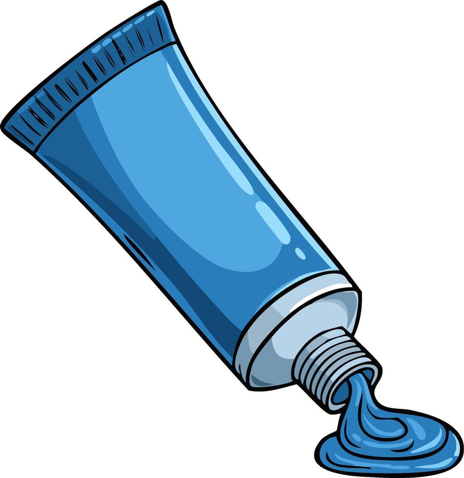 Blue paint tube squeezed creating a colorful blob artwork vector
